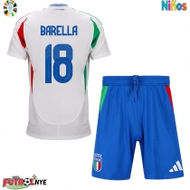 Camiseta Italia Nicolo Barella #18 Visitante Equipación para niños Eurocopa 2024 manga corta (+ pantalones cortos)
